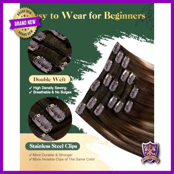 20 Inch Human Hair Clip-In Extensions, 7 Piece Double Weft Set main image 4